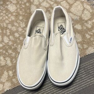 Vans White and tan Canvas Slip-On Sneakers